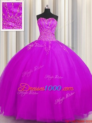 Best Really Puffy Purple Ball Gowns Sweetheart Sleeveless Tulle Floor Length Lace Up Beading 15th Birthday Dress