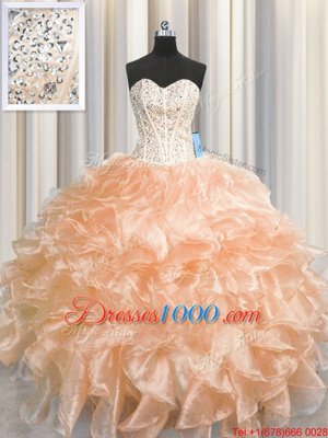 Hot Sale Visible Boning Zipper Up Sleeveless Zipper Floor Length Beading and Ruffles 15th Birthday Dress