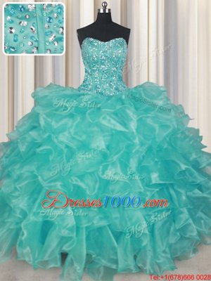 Perfect Tulle Straps Sleeveless Zipper Beading and Sequins 15th Birthday Dress in White