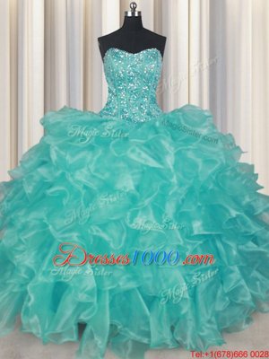 Perfect Tulle Straps Sleeveless Zipper Beading and Sequins 15th Birthday Dress in White