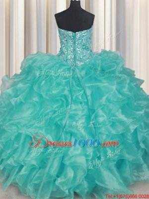 Perfect Tulle Straps Sleeveless Zipper Beading and Sequins 15th Birthday Dress in White