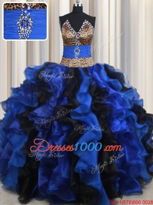 Organza Sleeveless Floor Length Sweet 16 Dresses and Beading and Ruffles