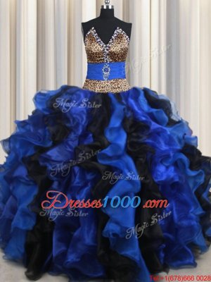 Organza Sleeveless Floor Length Sweet 16 Dresses and Beading and Ruffles