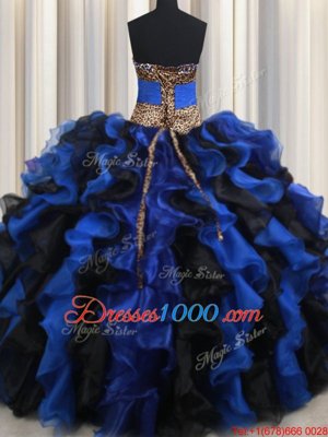 Organza Sleeveless Floor Length Sweet 16 Dresses and Beading and Ruffles