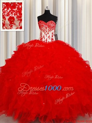 Sweetheart Sleeveless Organza Quinceanera Gowns Beading and Appliques and Ruffles and Sequins Lace Up