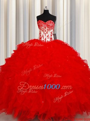 Sweetheart Sleeveless Organza Quinceanera Gowns Beading and Appliques and Ruffles and Sequins Lace Up