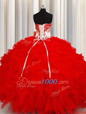 Sweetheart Sleeveless Organza Quinceanera Gowns Beading and Appliques and Ruffles and Sequins Lace Up