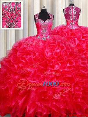 Admirable Floor Length Red Ball Gown Prom Dress Straps Sleeveless Zipper