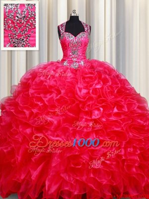 Admirable Floor Length Red Ball Gown Prom Dress Straps Sleeveless Zipper