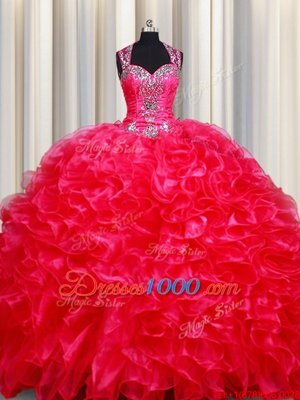 Admirable Floor Length Red Ball Gown Prom Dress Straps Sleeveless Zipper