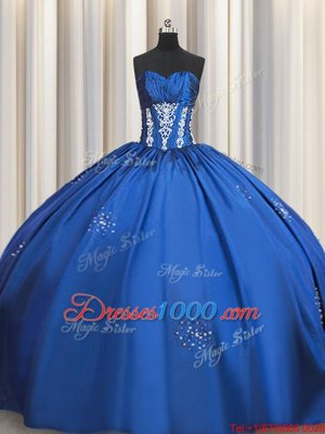 High End Blue Quinceanera Gowns Military Ball and Sweet 16 and Quinceanera and For with Beading and Appliques Sweetheart Short Sleeves Lace Up