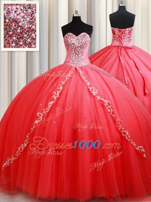 High Class Tulle Sleeveless Floor Length Quinceanera Dresses and Beading and Appliques
