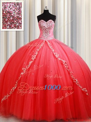 High Class Tulle Sleeveless Floor Length Quinceanera Dresses and Beading and Appliques