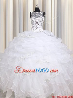 Modest Straps Straps Floor Length Lace Up Vestidos de Quinceanera White and In for Military Ball and Sweet 16 and Quinceanera with Beading and Ruffles