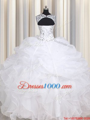 Modest Straps Straps Floor Length Lace Up Vestidos de Quinceanera White and In for Military Ball and Sweet 16 and Quinceanera with Beading and Ruffles