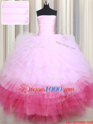 Attractive Multi-color Strapless Lace Up Ruffled Layers Sweet 16 Dress Sleeveless