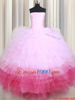 Attractive Multi-color Strapless Lace Up Ruffled Layers Sweet 16 Dress Sleeveless