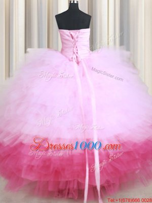 Attractive Multi-color Strapless Lace Up Ruffled Layers Sweet 16 Dress Sleeveless