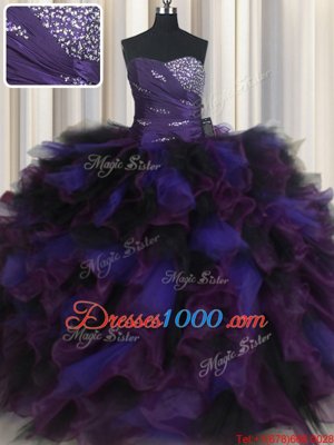 Multi-color Quinceanera Gowns Military Ball and Sweet 16 and Quinceanera and For with Beading and Ruffles Sweetheart Sleeveless Lace Up