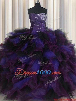 Multi-color Quinceanera Gowns Military Ball and Sweet 16 and Quinceanera and For with Beading and Ruffles Sweetheart Sleeveless Lace Up