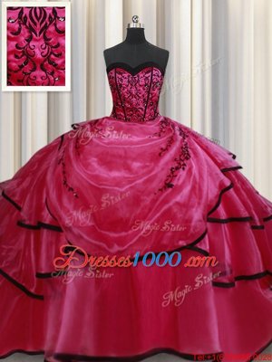 Clearance Sweetheart Sleeveless Satin Vestidos de Quinceanera Beading and Appliques and Ruffled Layers Lace Up