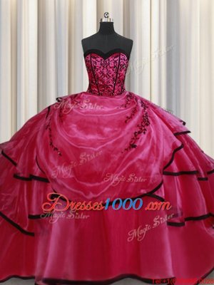 Clearance Sweetheart Sleeveless Satin Vestidos de Quinceanera Beading and Appliques and Ruffled Layers Lace Up