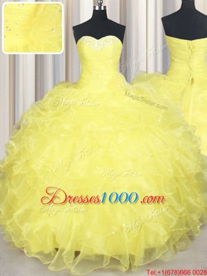Sexy Organza Sleeveless Floor Length Quince Ball Gowns and Beading and Ruffles
