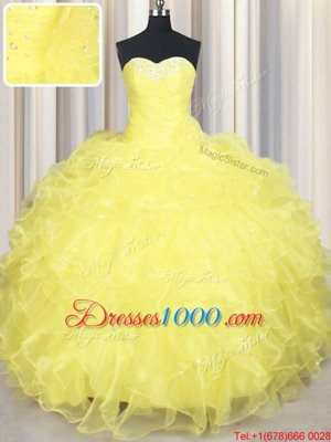 Sexy Organza Sleeveless Floor Length Quince Ball Gowns and Beading and Ruffles