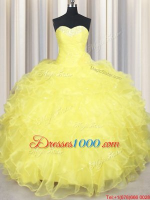 Sexy Organza Sleeveless Floor Length Quince Ball Gowns and Beading and Ruffles