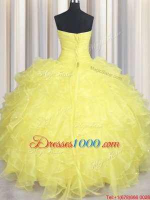 Sexy Organza Sleeveless Floor Length Quince Ball Gowns and Beading and Ruffles