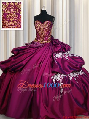 Fuchsia Sleeveless Floor Length Beading and Appliques and Pick Ups Lace Up Quinceanera Gowns