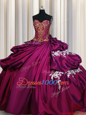 Fuchsia Sleeveless Floor Length Beading and Appliques and Pick Ups Lace Up Quinceanera Gowns