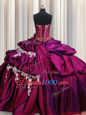 Fuchsia Sleeveless Floor Length Beading and Appliques and Pick Ups Lace Up Quinceanera Gowns