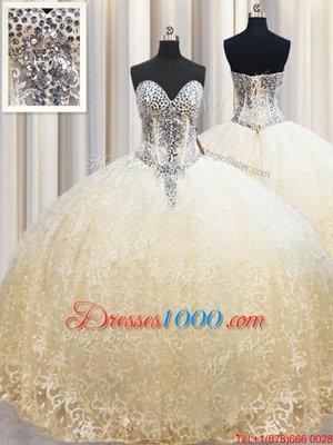 Wonderful Champagne Sleeveless Beading and Appliques Floor Length Quinceanera Dress
