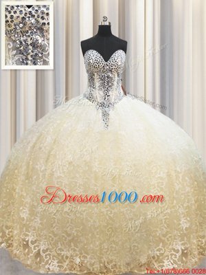 Wonderful Champagne Sleeveless Beading and Appliques Floor Length Quinceanera Dress