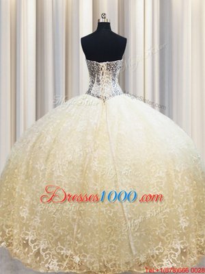 Wonderful Champagne Sleeveless Beading and Appliques Floor Length Quinceanera Dress