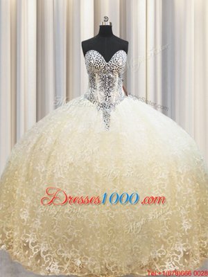 Wonderful Champagne Sleeveless Beading and Appliques Floor Length Quinceanera Dress