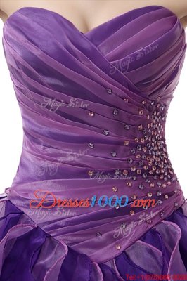 Purple Sleeveless Organza Lace Up Quinceanera Gowns for Military Ball and Sweet 16 and Quinceanera