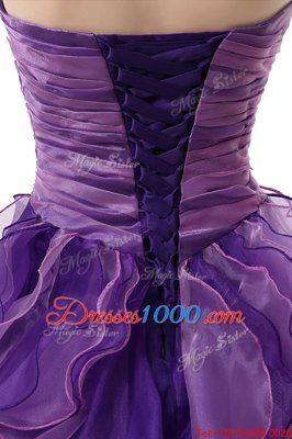 Purple Sleeveless Organza Lace Up Quinceanera Gowns for Military Ball and Sweet 16 and Quinceanera