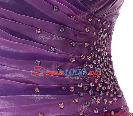 Purple Sleeveless Organza Lace Up Quinceanera Gowns for Military Ball and Sweet 16 and Quinceanera