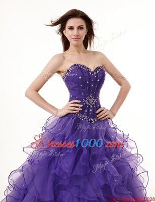 Purple Lace Up Sweet 16 Quinceanera Dress Beading and Ruffles Sleeveless Floor Length