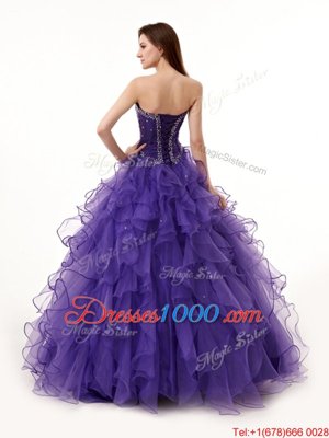 Purple Lace Up Sweet 16 Quinceanera Dress Beading and Ruffles Sleeveless Floor Length