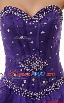 Purple Lace Up Sweet 16 Quinceanera Dress Beading and Ruffles Sleeveless Floor Length