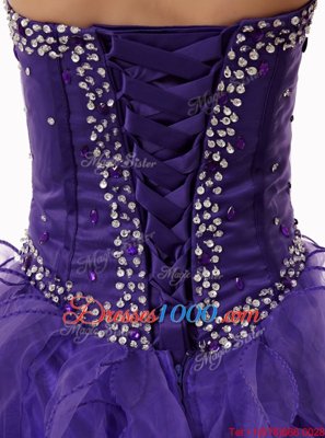 Purple Lace Up Sweet 16 Quinceanera Dress Beading and Ruffles Sleeveless Floor Length