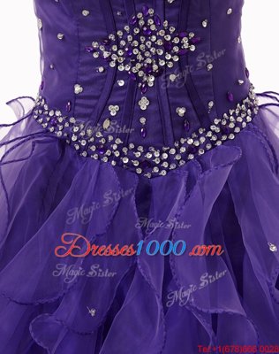 Purple Lace Up Sweet 16 Quinceanera Dress Beading and Ruffles Sleeveless Floor Length