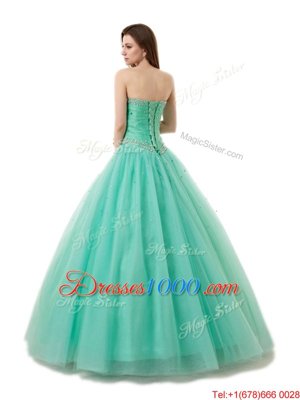 Sweet Turquoise A-line Chiffon Sweetheart Sleeveless Beading and Ruching Floor Length Lace Up Sweet 16 Dress