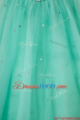 Sweet Turquoise A-line Chiffon Sweetheart Sleeveless Beading and Ruching Floor Length Lace Up Sweet 16 Dress