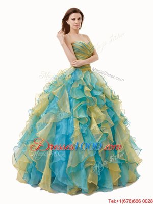 On Sale Floor Length Lace Up Quince Ball Gowns Multi-color and In for Military Ball and Sweet 16 and Quinceanera with Beading and Ruffles and Ruching