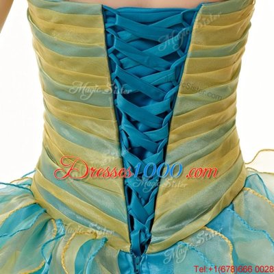 On Sale Floor Length Lace Up Quince Ball Gowns Multi-color and In for Military Ball and Sweet 16 and Quinceanera with Beading and Ruffles and Ruching