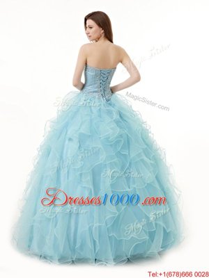 Light Blue Lace Up Sweetheart Beading and Ruffles Sweet 16 Dresses Organza Sleeveless